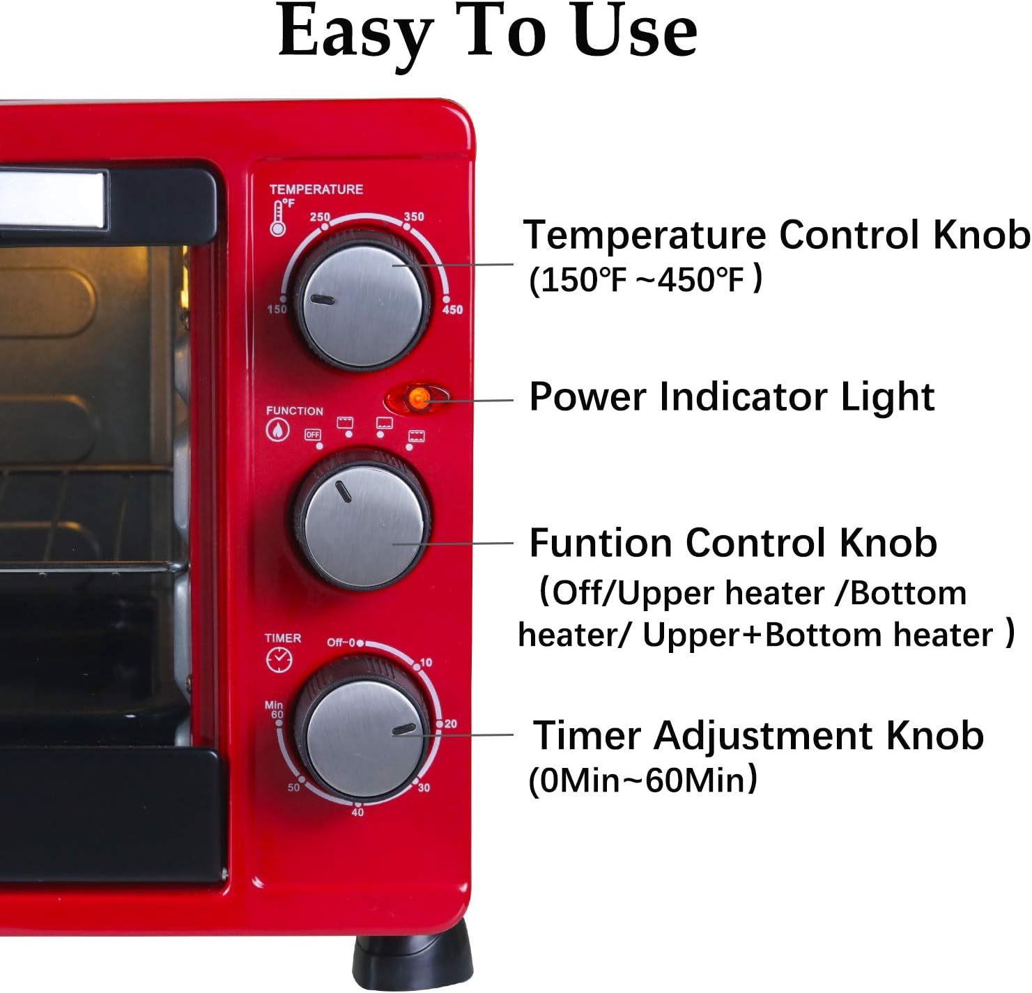 LUBY Convection Toaster Oven with Timer, Toast, Broil Settings, Includes Baking Pan, Rack and Crumb Tray, 6-Slice, Red Pack of 2