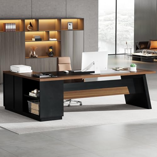 Tribesigns L-Shaped Executive Desk, 78" Modern Office Desk with Drawers and Lateral File Cabinet, Large Computer Desk with Storage Shelves, Workstation for Home Office (Walnut + Black)
