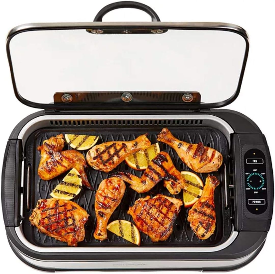 PowerXL Smokeless Grill Family Size- with Tempered Glass Lid with Interchangeable Grill and Griddle Plate and Turbo Speed Smoke Extractor Technology 22.1” X13.2” X 6.1