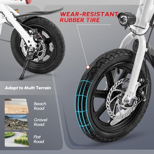 PEXMOR Electric Bike for Adults, 350W Motor (Peak 500W) Ebike 36V 6AH Battery, 14" Folding Commuter City Electric Bicycle for Adults/Teens, Complies to UL2849