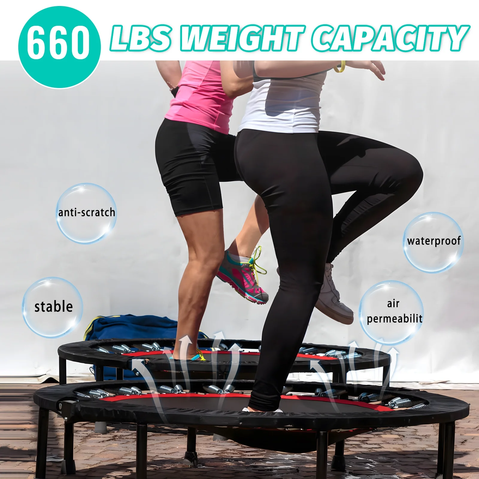JSTUOKE 40 660lbs Fitness Mini Trampoline, Exercise Rebounder Mini Trampoline for Adults, Foldable with Adjustable Handle and 6 Support Legs