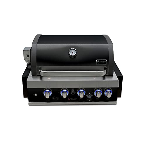 Mont Alpi Black Stainless Steel, Built-In Outdoor Kitchen Gas Grill with Ceramic Infrared Rear Burner + Rotisserie Kit & Weather Cover