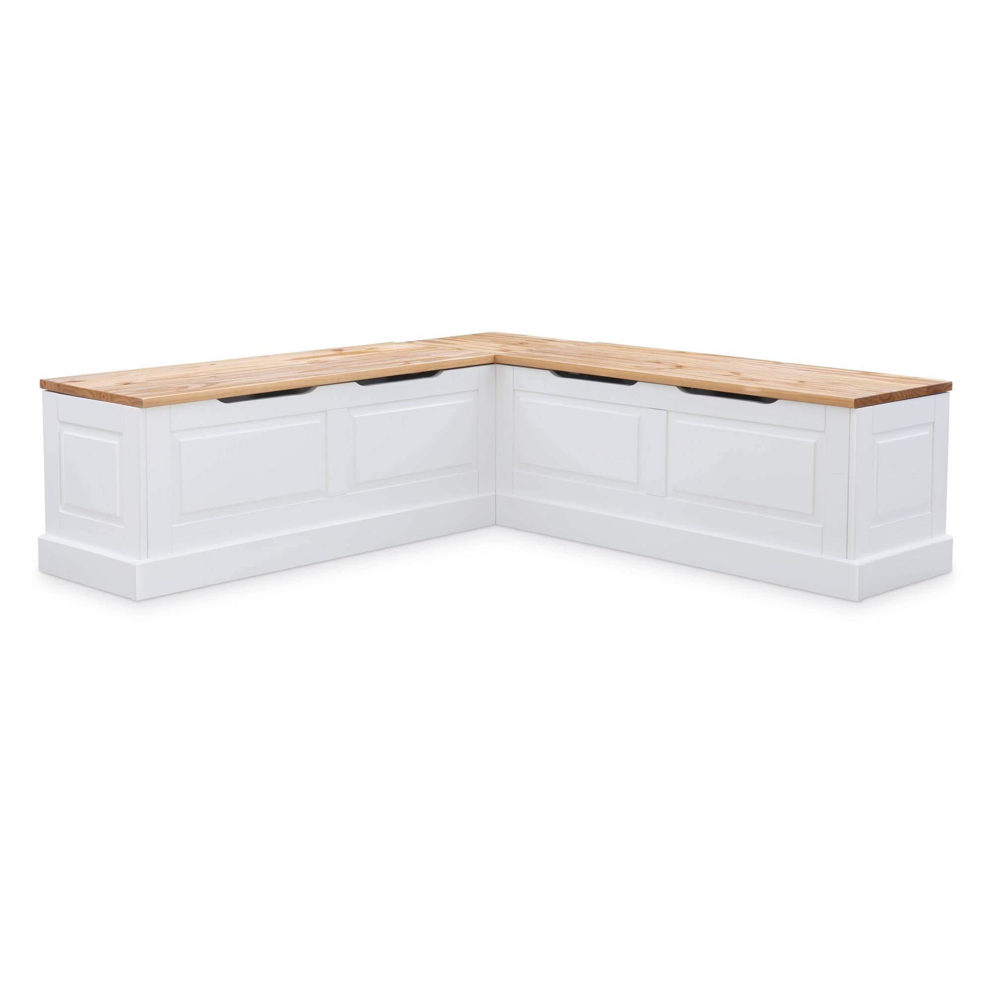 Linon Tobin Backless Corner Breakfast NOOK with Table and Storage, SEATS 4, Natural Finish