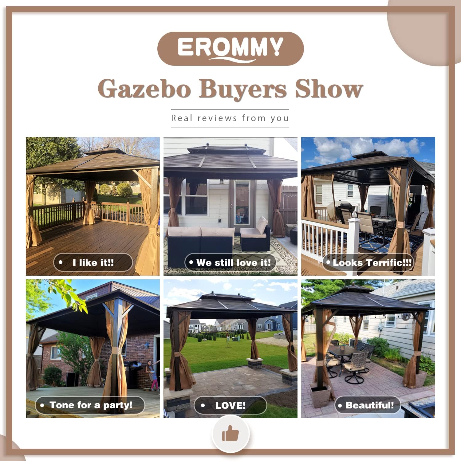 EROMMY Hardtop Gazebo Galvanized Steel Outdoor Gazebo Canopy Double Vented Roof Pergolas Aluminum Frame with Netting and Curtains for Garden,Patio,Lawns,Parties (10'x 13')