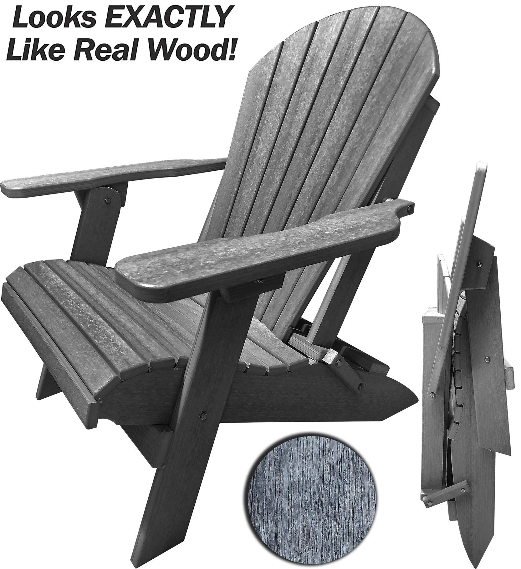 DuraWeather Poly Classic King Size Folding Adirondack Chair (Driftwood Grey)