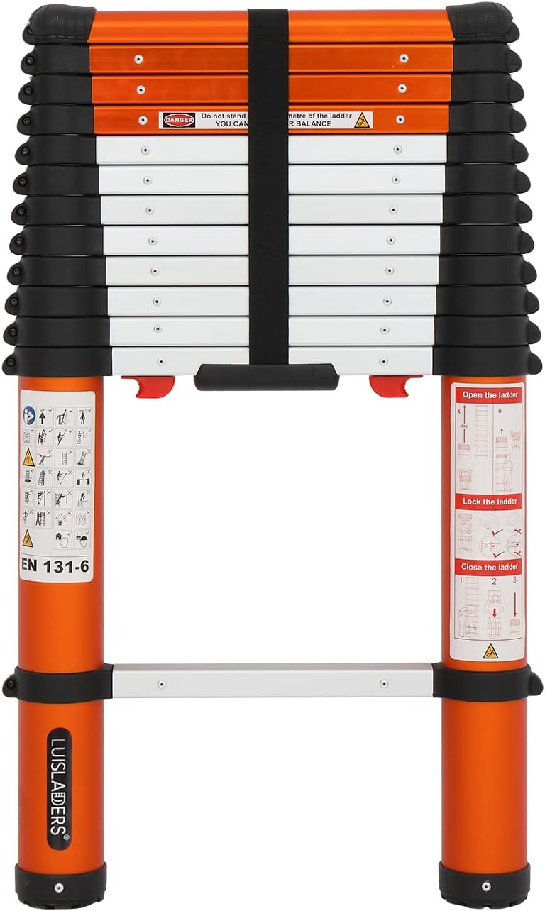 LUISLADDERS Telescoping Ladder Multi-Use Telescopic Extension Ladder One-Button Retraction Anti-Pinch and Anti-Slip 330 Lb Capacity (12.46 Feet)