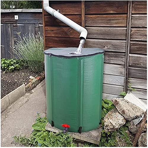 QIANMEI Collapsible Rain Barrel Collapsible Rain Barrel Kit, Flexible Water Tank, PVC Coated Cloth Cylinder Large Diameter Easy to Store with Zipper Lid, Filter Mesh, Outlet Valve