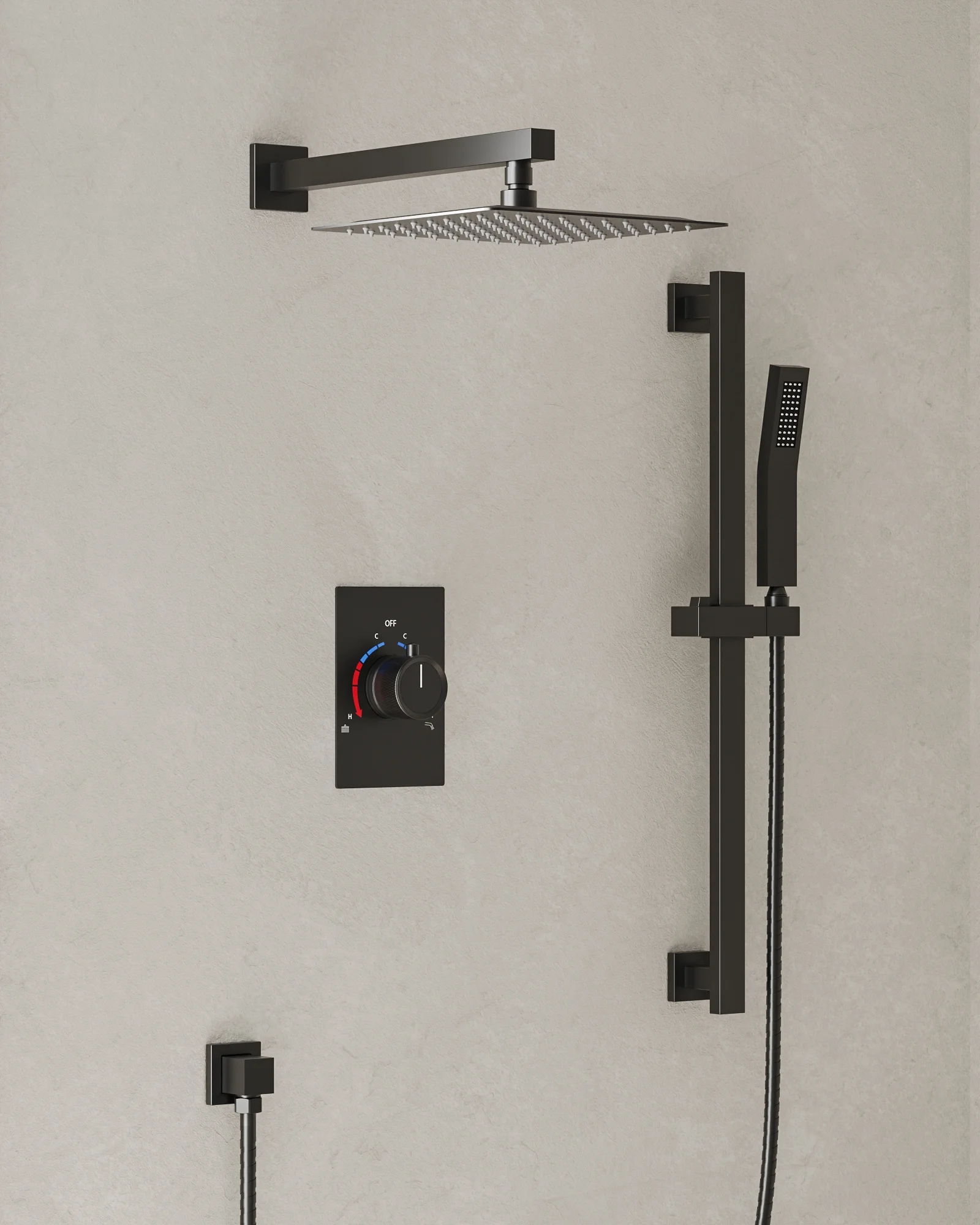 EVERSTEIN Bathroom Shower Faucet Set with Handheld, & Adjustable Slide Bar Wall Mount 10 in. Shower Head Shower System with Balanced Valve Trim Kit CEC 1.8 GPM For CA, Matte Black