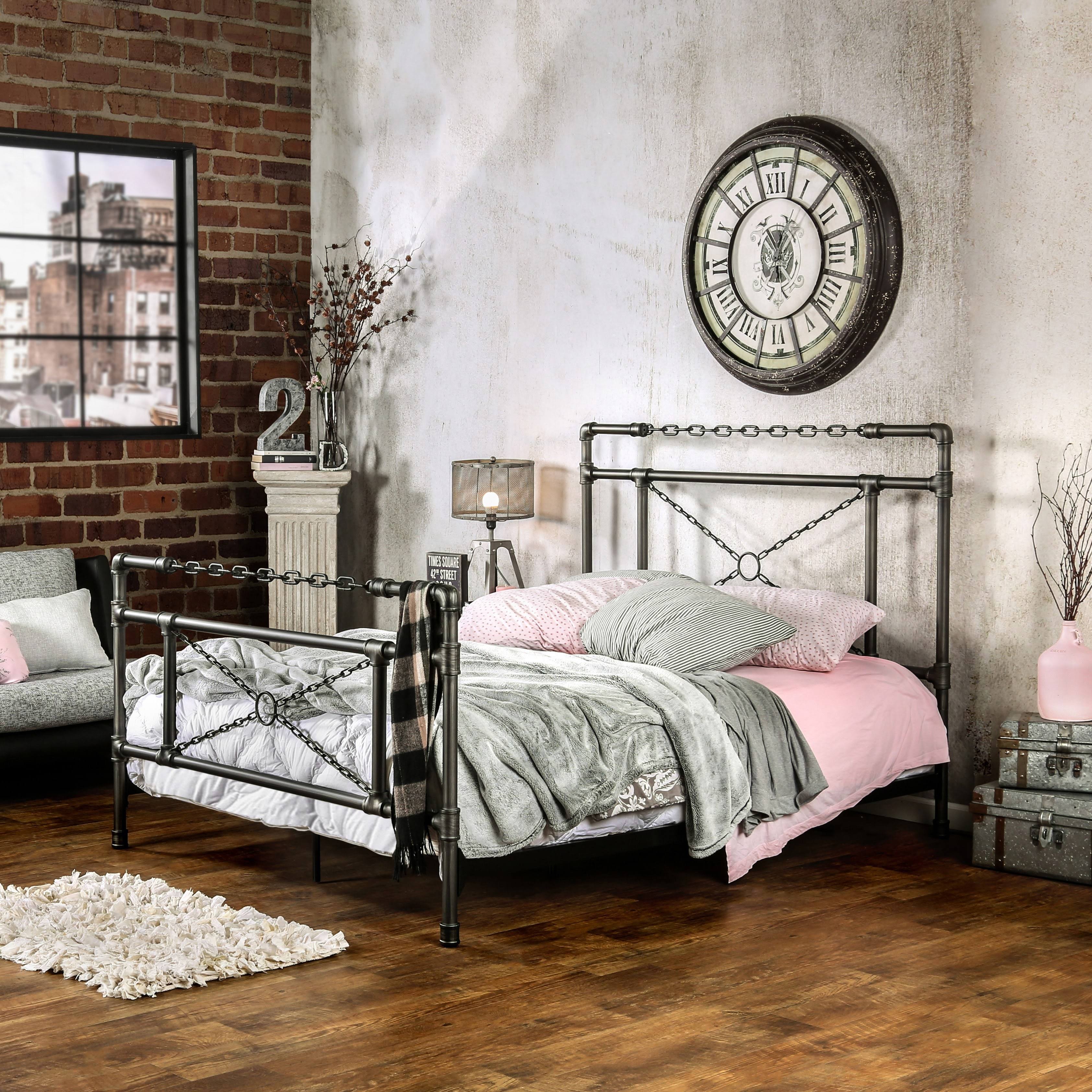 Furniture of America Porteno Industrial Brushed Silver Bed California King