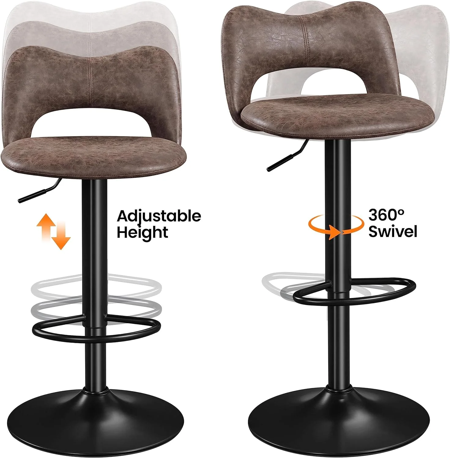 Bar Stools Set of 4 Tall Bar Stools Swivel Counter Height Stools Kitchen Island Chairs Height Adjustable Stools for Home Bar Kitchen,Grey