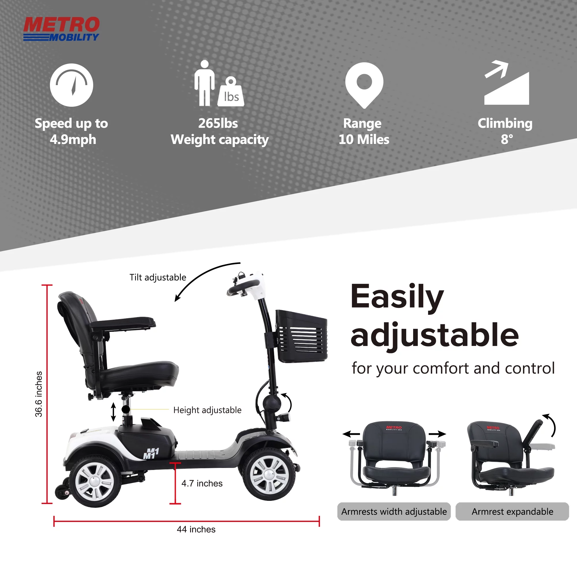 Travel Mobility Scooter, Heavy Duty Electric Scooters with 4 Anti-Tip Wheels, Compact Lightweight Mobility Scooters for Senior Adults Elderly, Foldable Mobility Scooter, Holds 300lbs, Purple