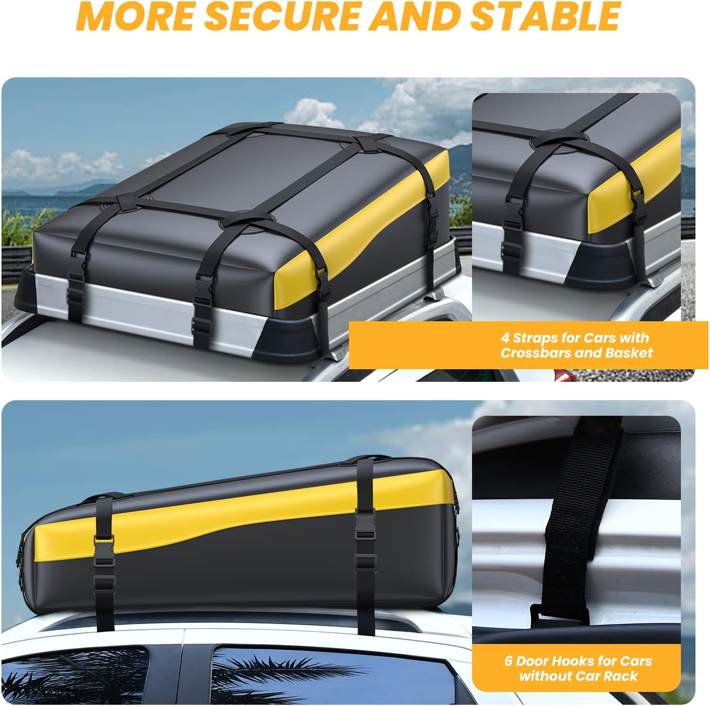 Vanku Car Rooftop Cargo Carrier, 16 Cubic Ft Waterproof 840D PVC Car Roof Cargo Bag for All Vehicles with/Without Rack Including Non-Slip Mat Reinforced Long Straps
