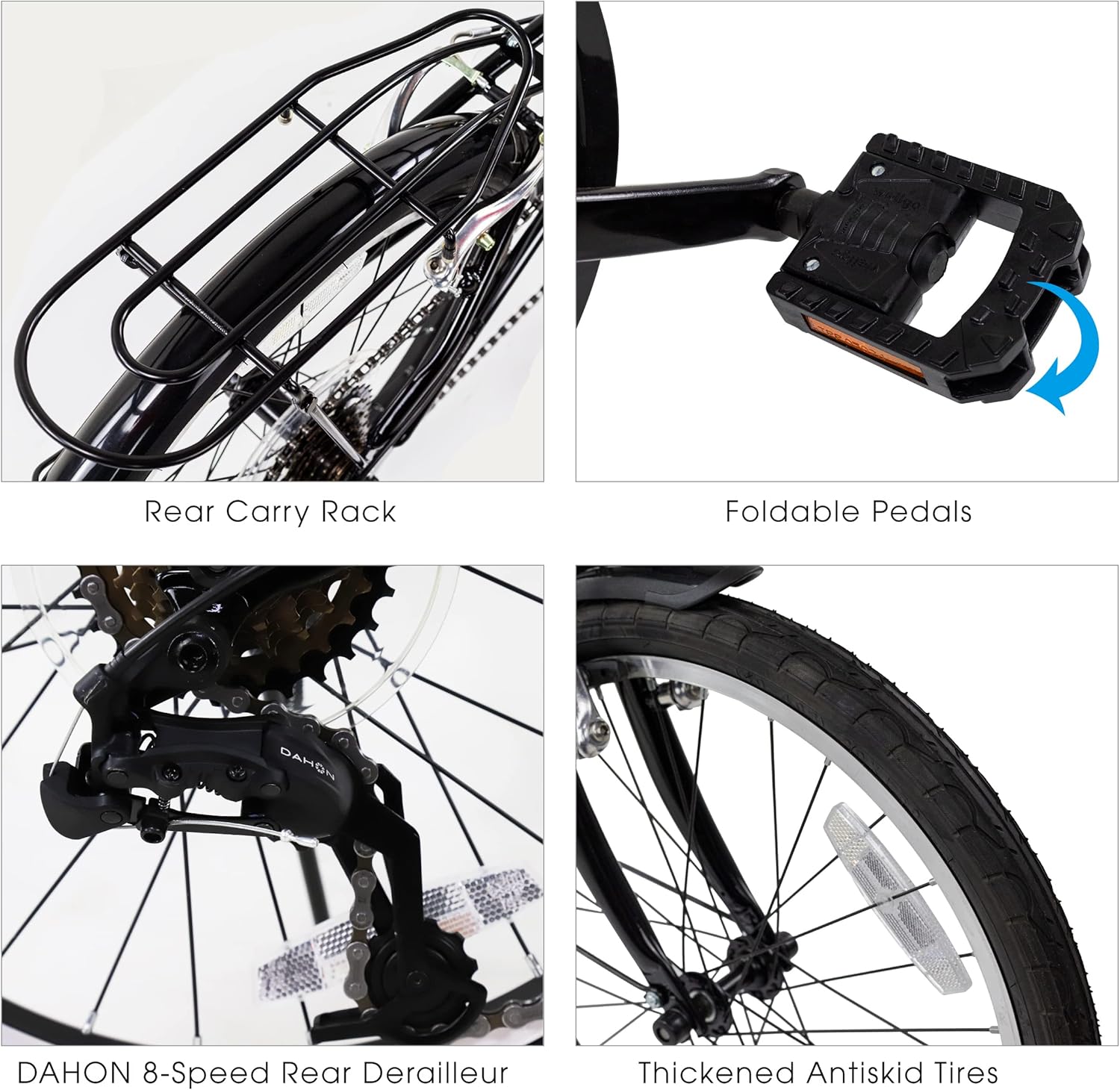 DAHON Dream D6 Folding Bike,20” Steel Frame 6-Speed Dahon Gear Foldable Bicycle for Adults, Black