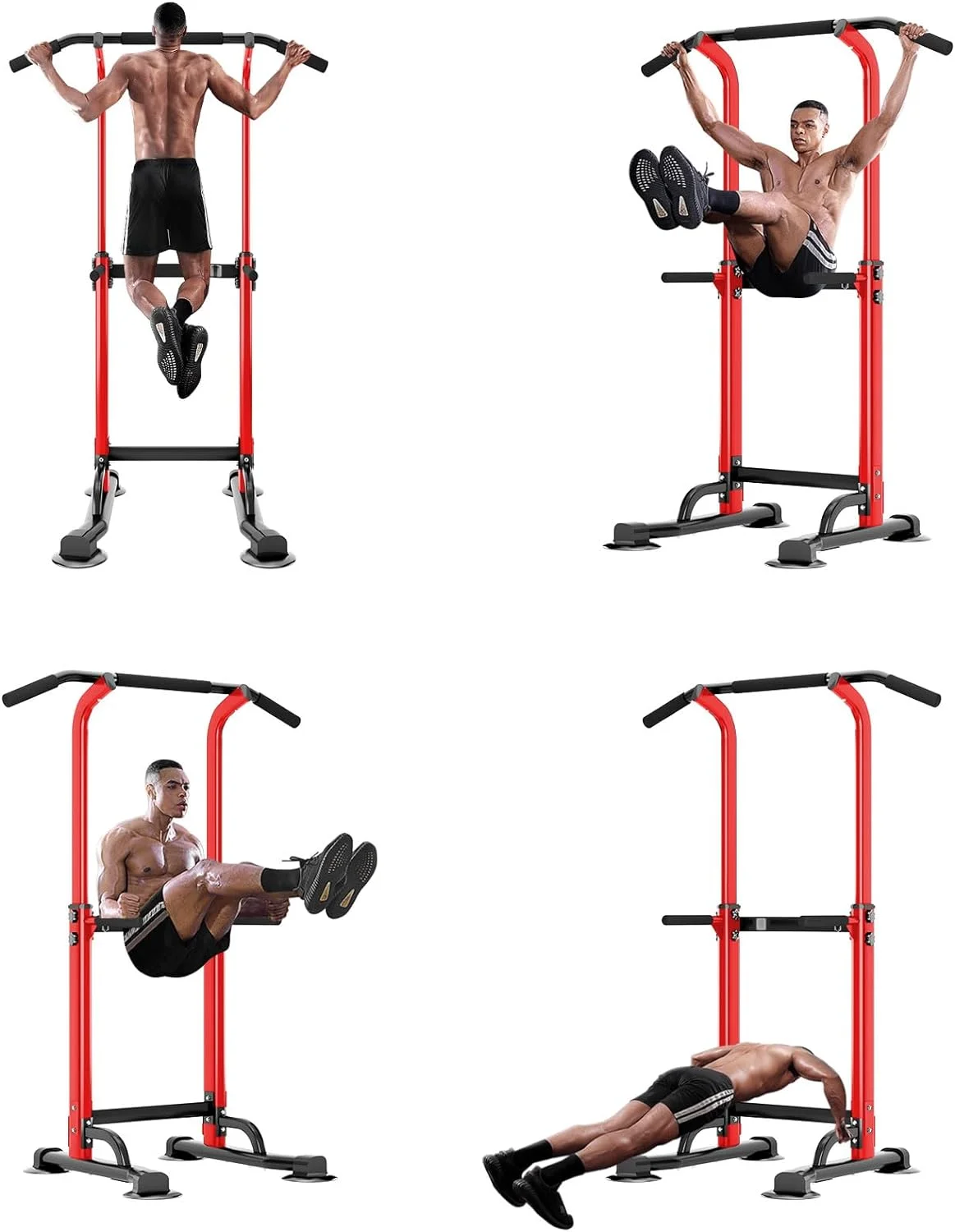 SOGES Height Adjustable Power Tower Dip Stands Pull up Bar Strength Training for Home Gym Black