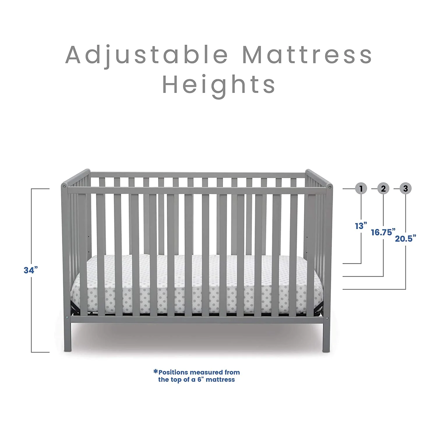 Delta Children Heartland 4-in-1 Convertible Crib - Greenguard Gold Certified, Grey 4-in-1 Crib Grey