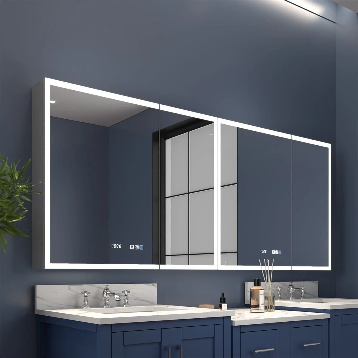 Rim 72" W x 32" H Lighted Medicine Cabinet Recessed or Surface led Medicine Cabinet with Outlets and USBs