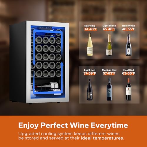 Ca'Lefort Wine Fridge, Wine Cooler with 38-65℉ Digital Temper Control, Wine Cooler Refrigerator Freestanding and Undercounter with Anti-U V Glass Door for Home Office Dorm