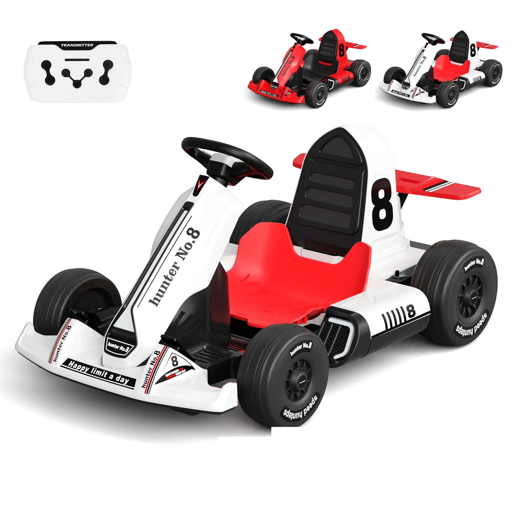 XJD Electric Go Kart 12V 7Ah Battery Powered Pedal Go Karts for 3+ Kids Adults Ride on Car Electric Vehicle Car Racing Drift Car Gift for Boys Girls with Bluetooth/FM and Remote Control, White