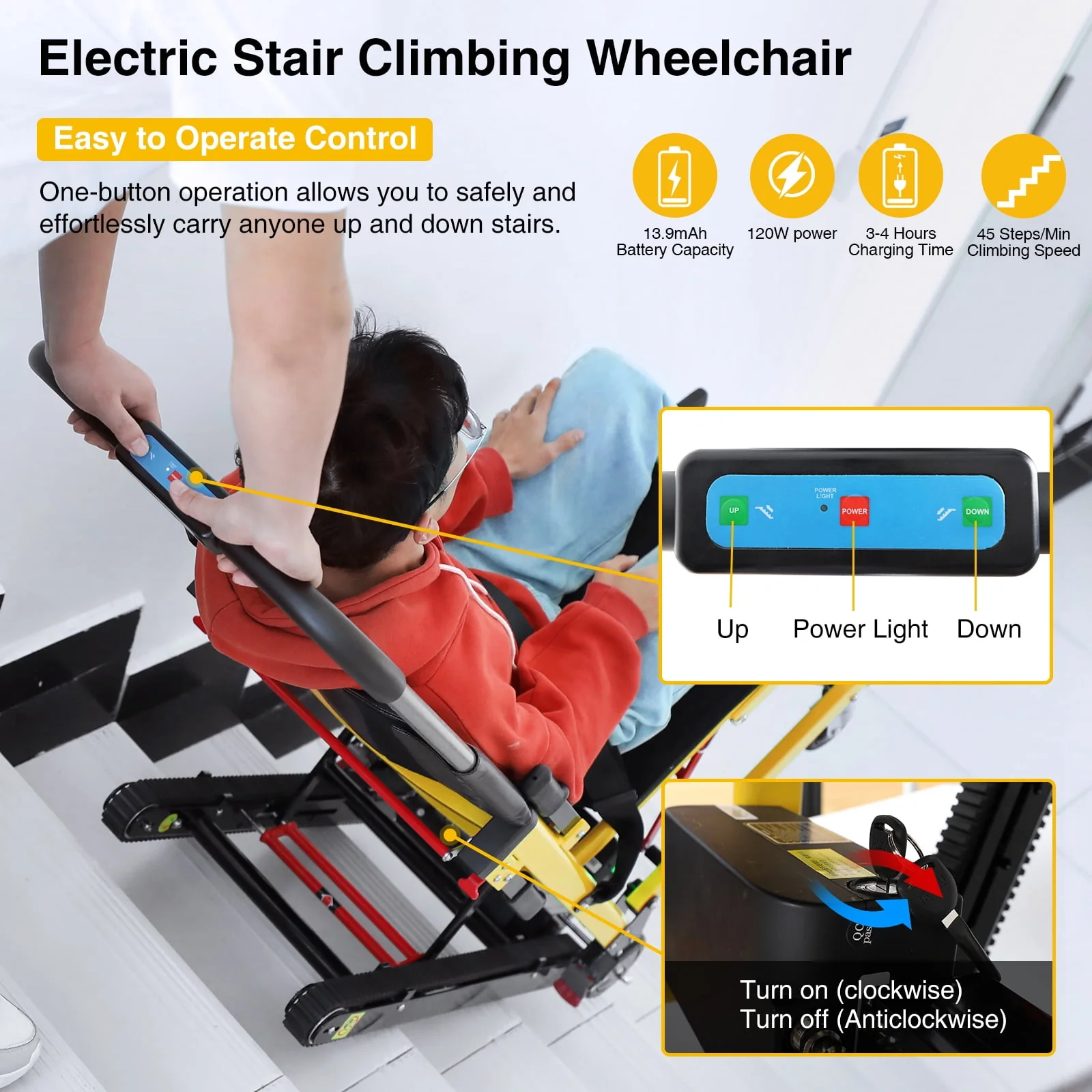 Rocita Portable Electric Chair - Track Climbing Wheelchair, Assist Stair Chair Electric Bariatric Wheelchair with 440lbs Max Load for Adults Seniors