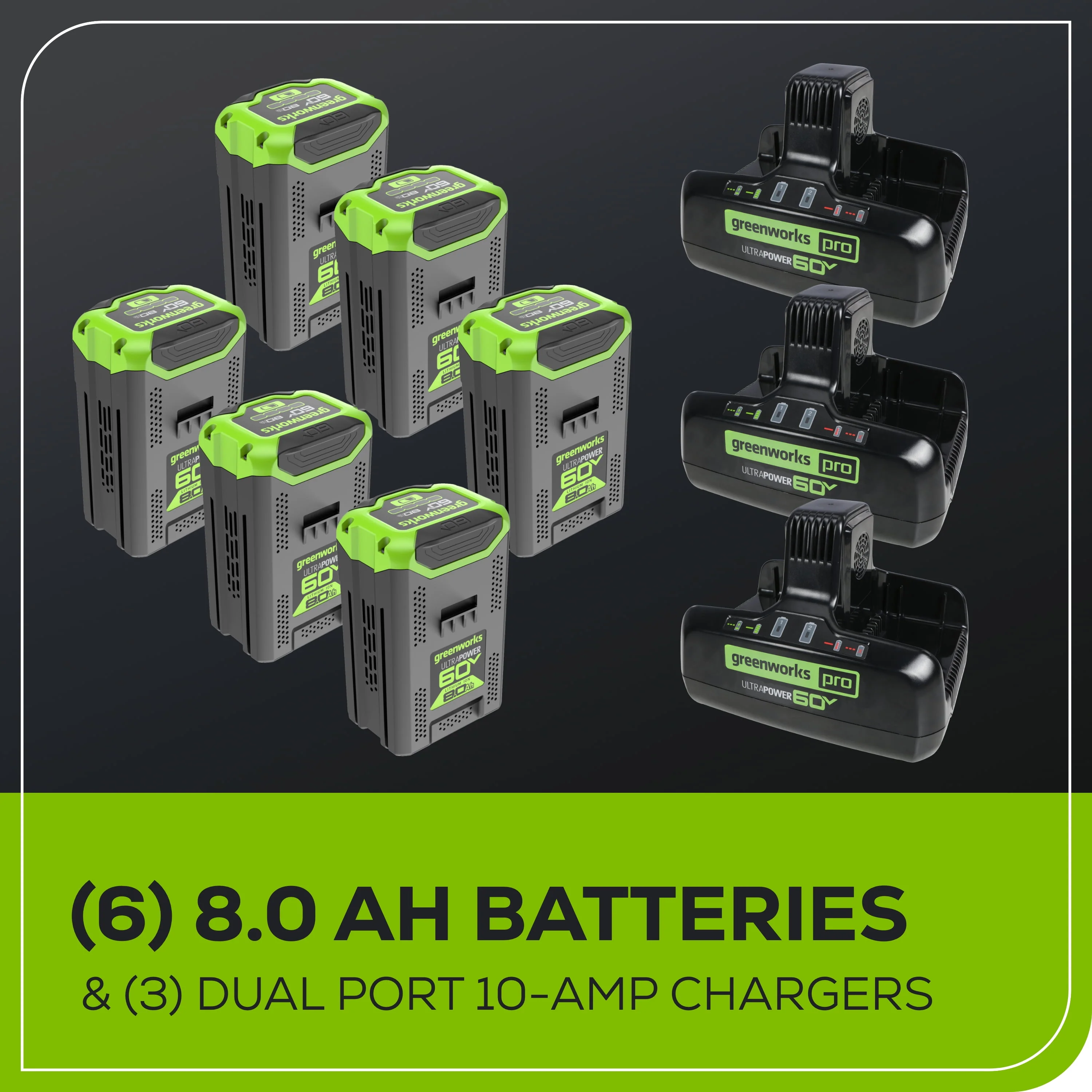 Greenworks 60V 42” Cordless Battery Crossover-Z Zero Turn Riding Lawn Mower with Six (6) 8Ah Batteries & Three (3) Dual Port Turbo Chargers 7409302