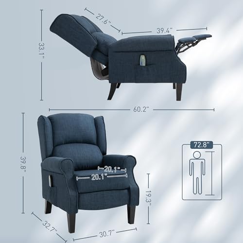 HOMCOM Vibration Massage Recliner Chair for Living Room with Heat, Wingback Single Sofa, Modern Suede Fabric Push Back Reclining Chair with Footrest, Side Pocket, Black