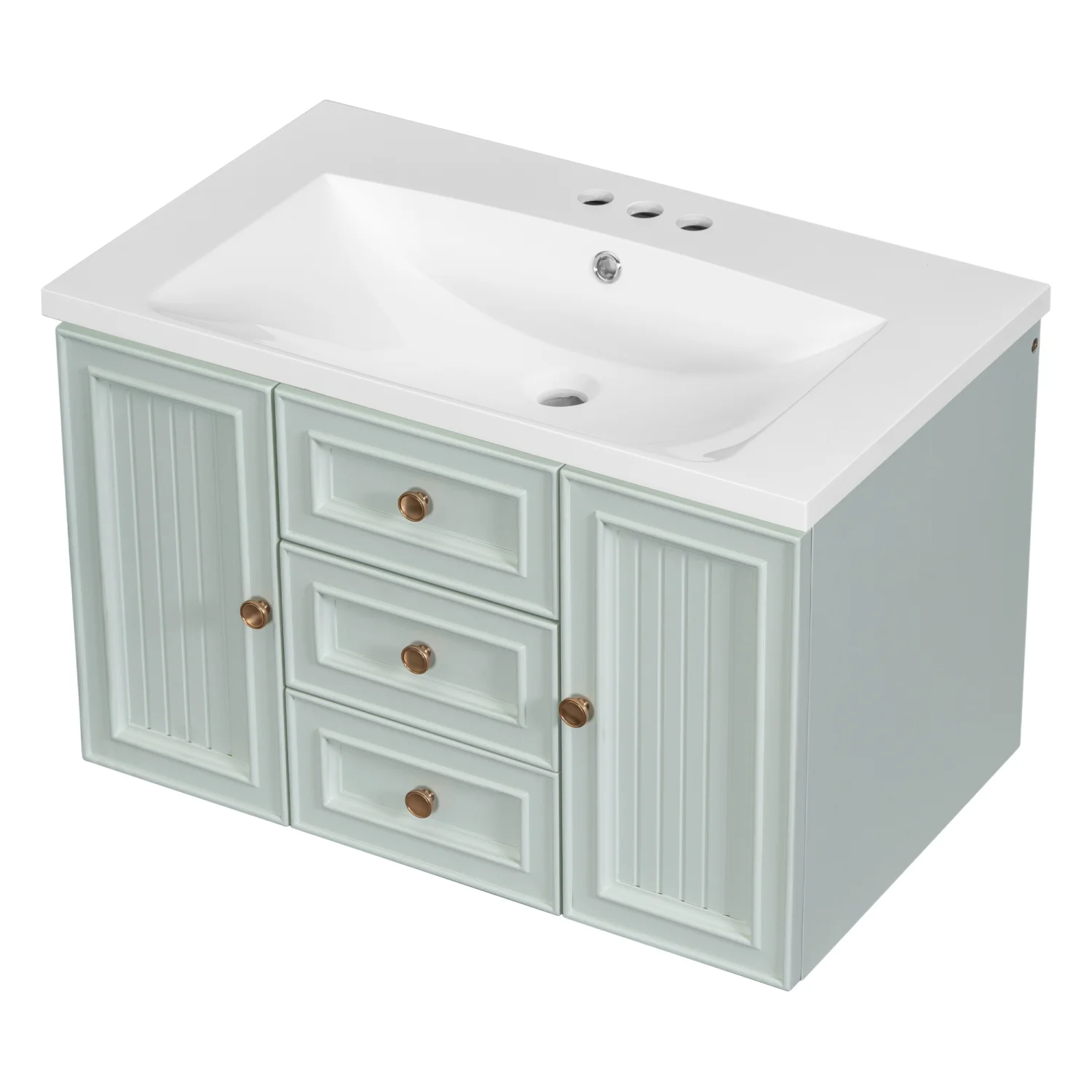 Churanty 30" Wall Mounted Bathroom Vanity with Sink, Vanity Cabinet with Functional Storage Drawer, Solid Wood & MDF Board, Green