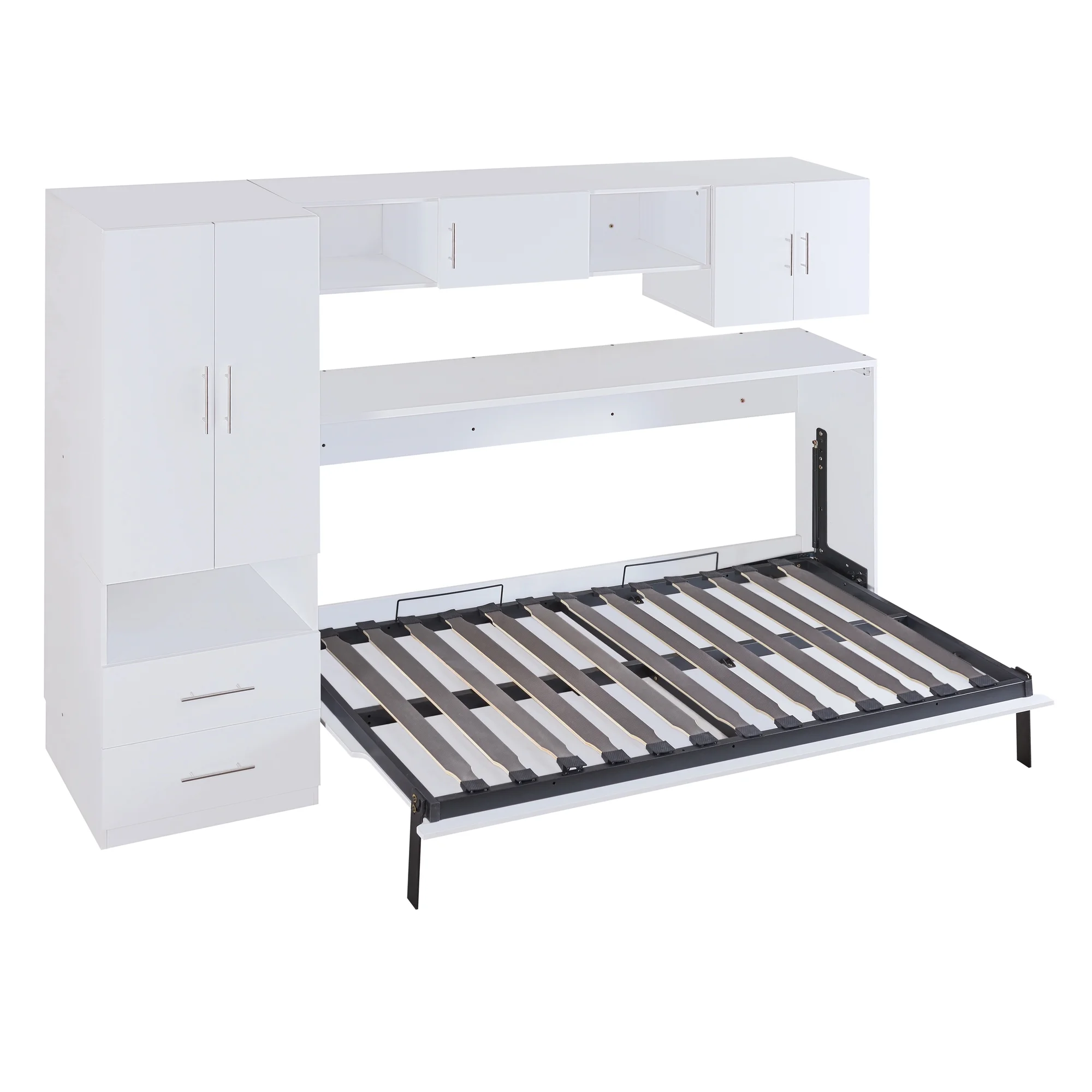 Euroco Twin Size Murphy Bed with Shelf and Drawer, Built-in Wardrobe and Desktop, Convertible into Cabinet for Living Room, Guests Room, Space-Saving Bedroom Furniture Sets