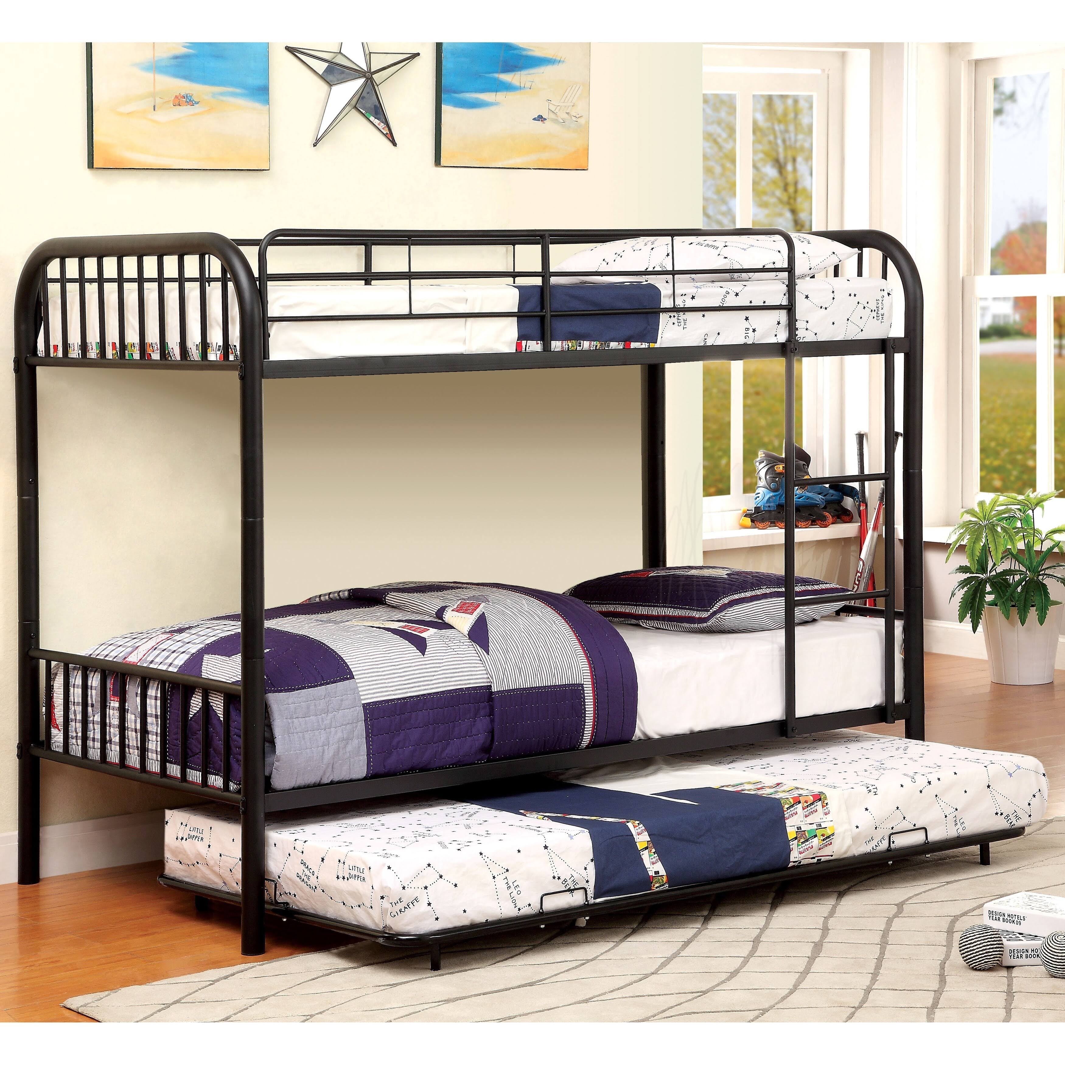 Furniture of America Linden II Twin Over Twin Metal Bunk Bed (Black)