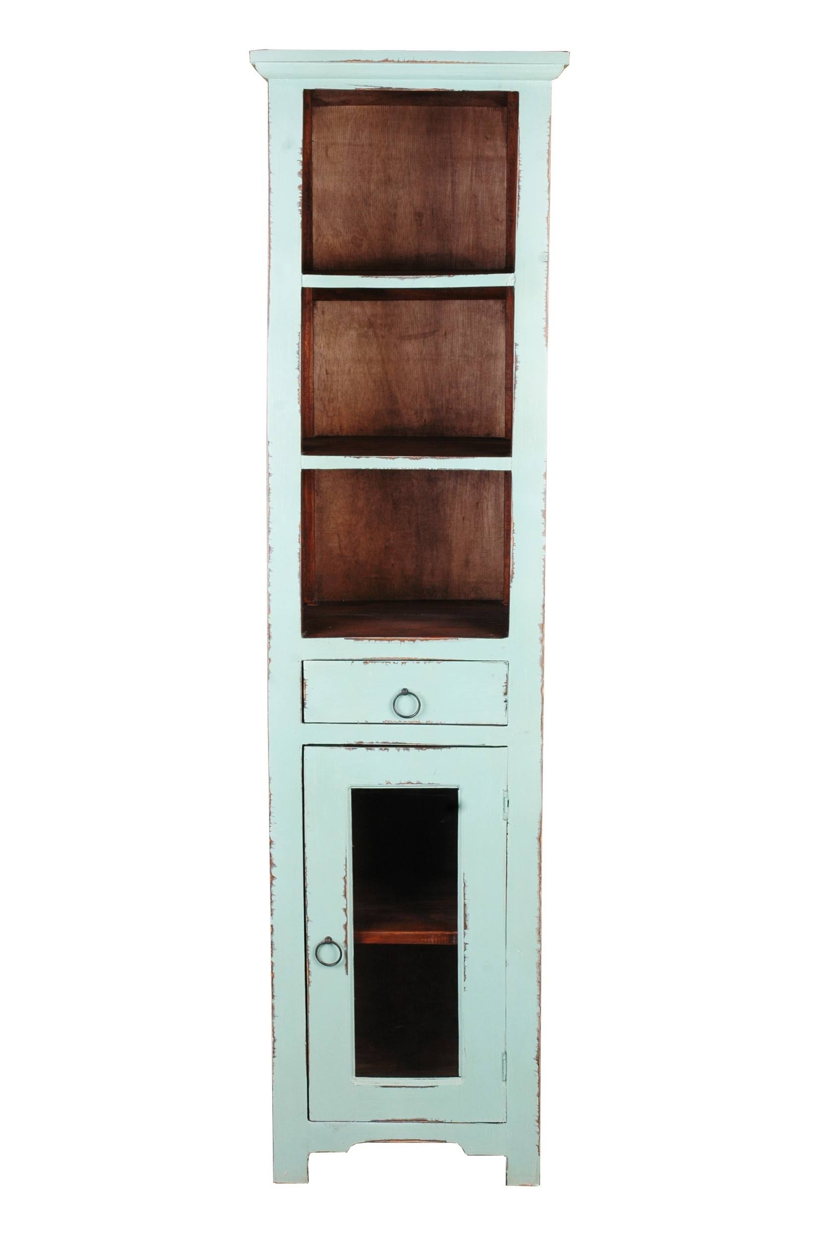 Sunset Trading Cottage Tall Narrow Cabinet | Teal | Natural Raftwood