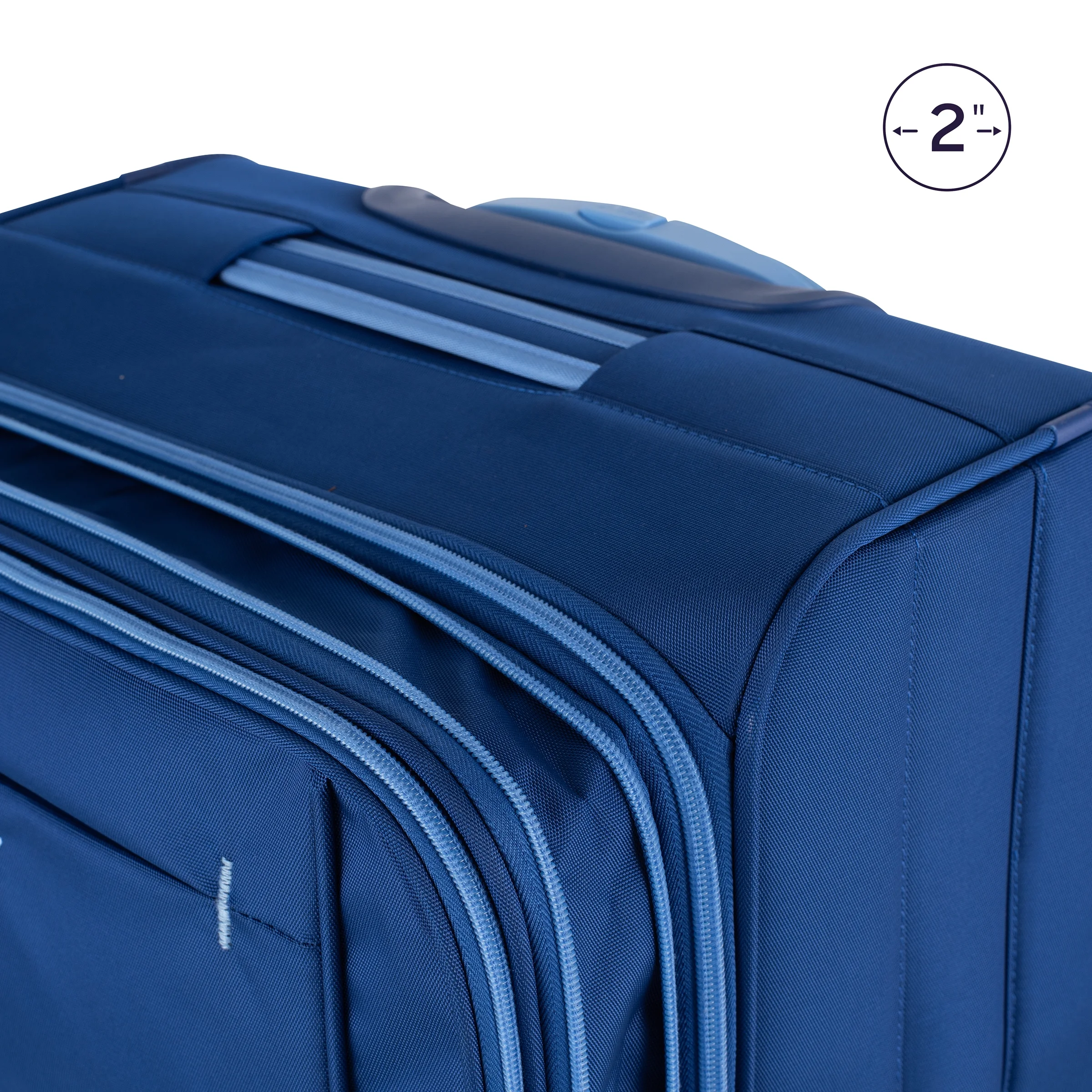 iFLY Softside Accent 3 Piece Set 4-Wheel Spinner, 20" Carry-on, 24" Checked Luggage and 28" Checked Luggage, Navy/Light Blue