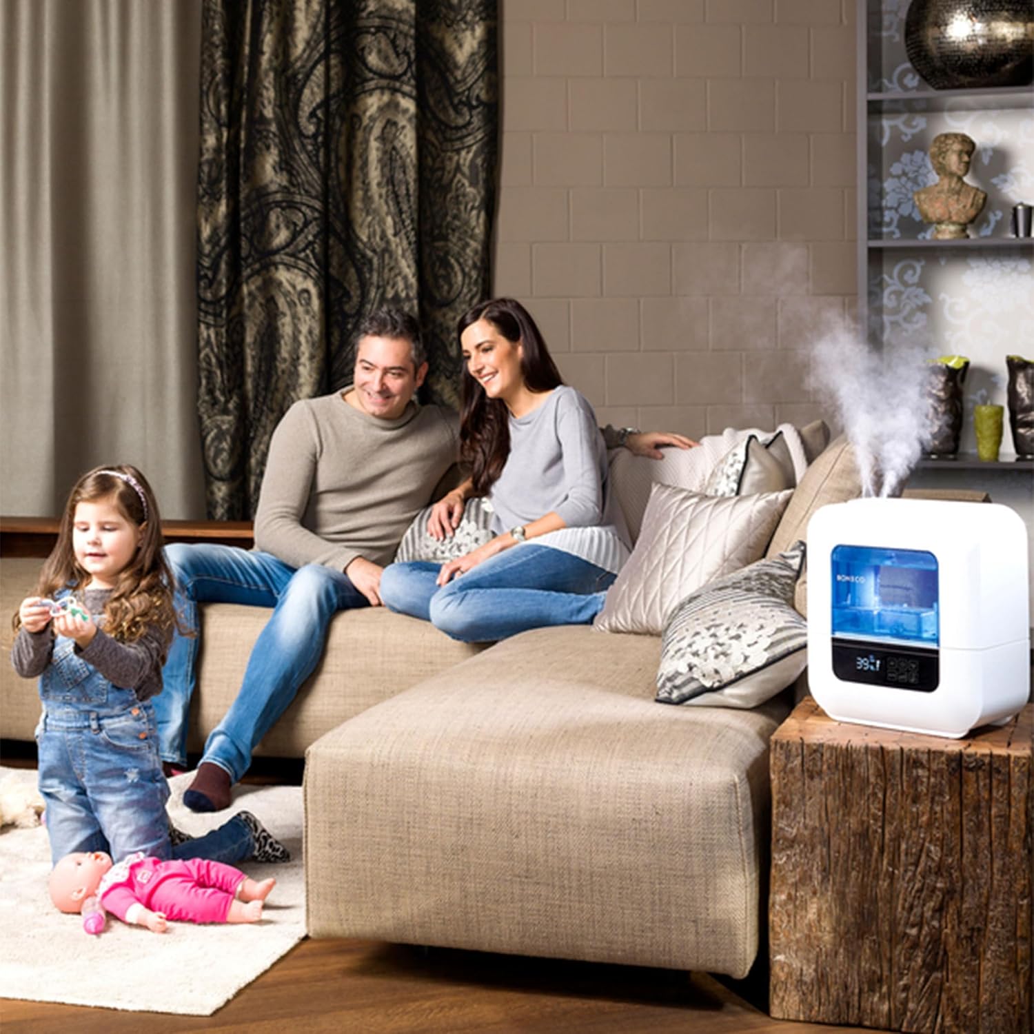 BONECO U700 Largest Room Whisper Quiet Top Fill Ultrasonic Variable Mist Humidifier with Self Cleaning Mode, Digital Display, and Auto Shutoff, White