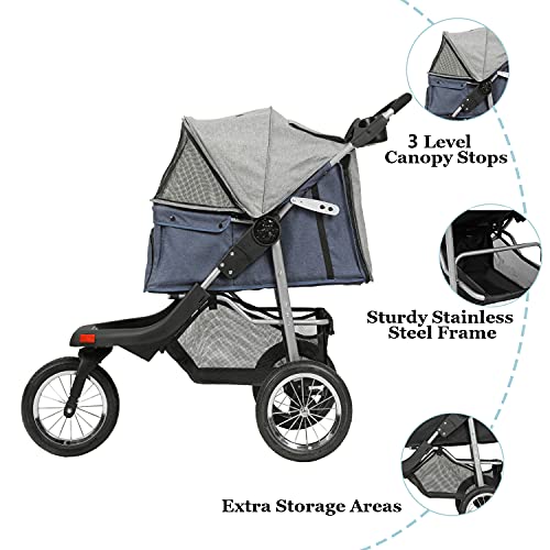 VIAGDO Premium Heavy Duty Dog Stroller for Small Medium Dogs & Cats, 3-Wheel Pet Stroller, Foldable Cat Strollers with Suspension System/Link Brake/One-Hand Fold, Max. Loading 55 LBS Black Red