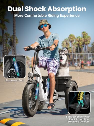 Electric Trike for Adult with 750W Motor, 48V 18AH Cells Battery, Pickup Class 500 LB Load Electric Tricycle with 20" Fat Tire and Large Basket, 60 Miles Range, for City and Mountain Road