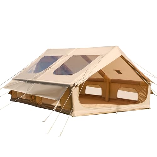YOLENY Extra Large Inflatable Camping Tent, Glamping Tents Easy Setup 4 Season Windproof Outdoor Cotton Tent with Stove Jack & Mesh Windows & Pump