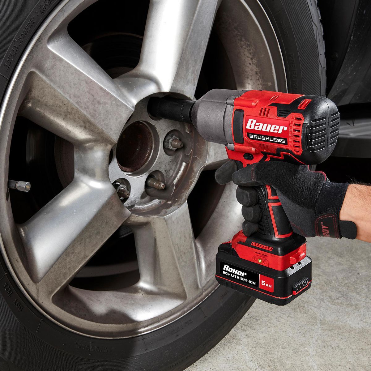 BAUER 20V Brushless Cordless, 1/2 in. High-Torque Impact Wrench Kit with 5 Ah Battery and Charger