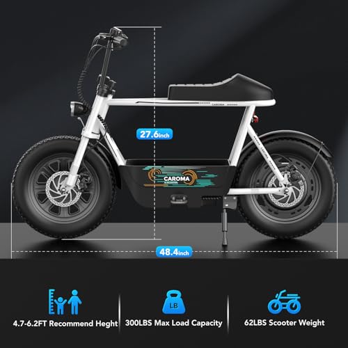 Caroma Peak 800W/1200W Electric Scooter with Seat, 16" All Terrain Fat Tire Electric Dirt Bike, Max 25/30Miles Ranges, Top Speed 20Mph, Electric Motorcycle Bicycle with Basket for Pets & Cargo