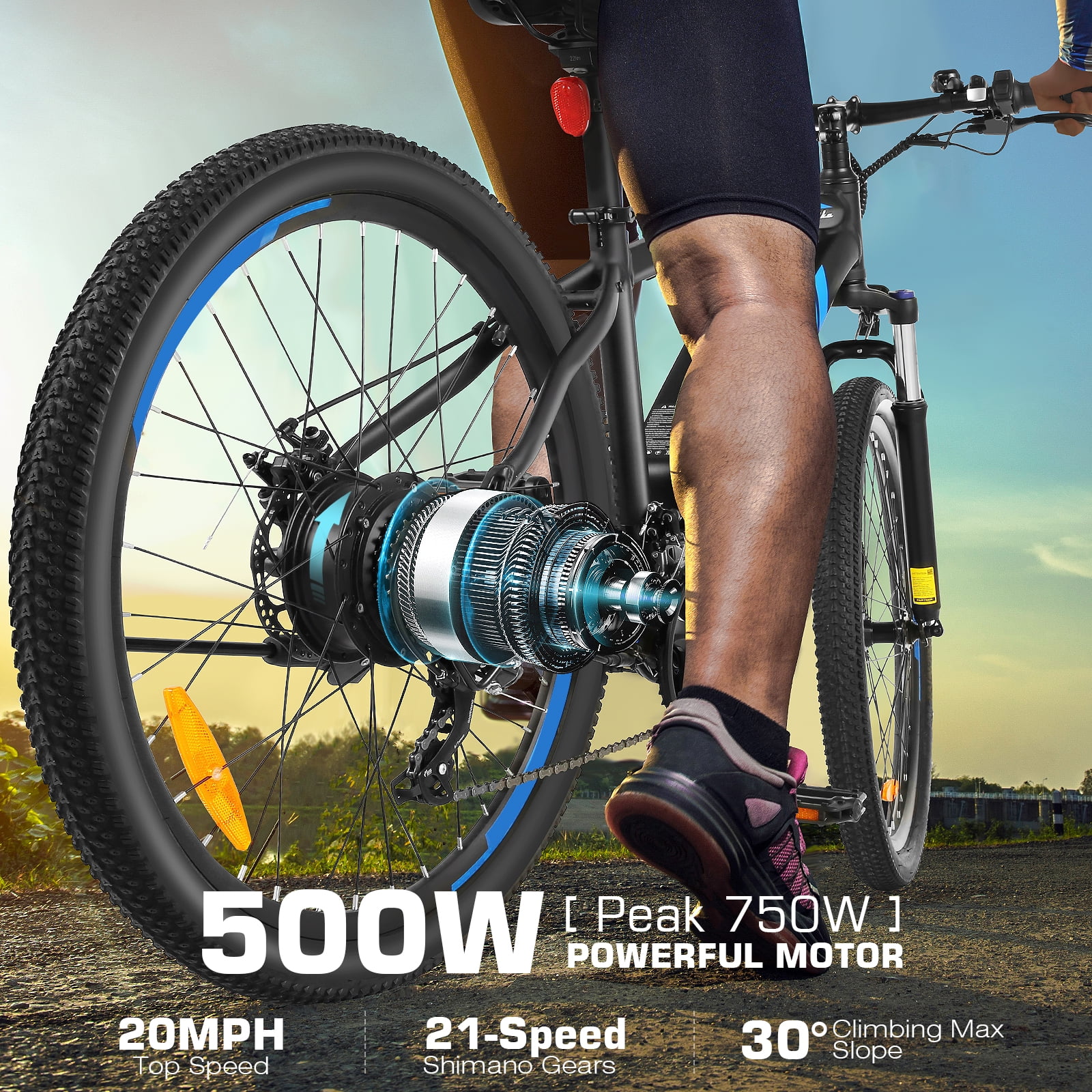 Elifine 27.5" Electric Bike, 500W Electric Bicycles for Adults, 48V 10.4Ah UL 2849 Removable Battery Ebike, 19.8mph Electric Mountain Bike, Lockable Suspension Fork, Professional 21 Speed Blue