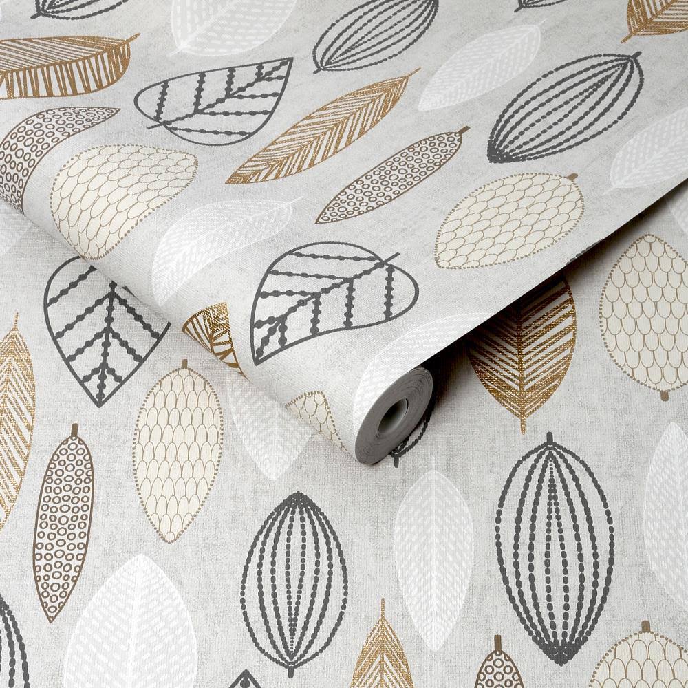 Graham u0026 Brown Highland Scandi Leaf Wallpaper, Copper