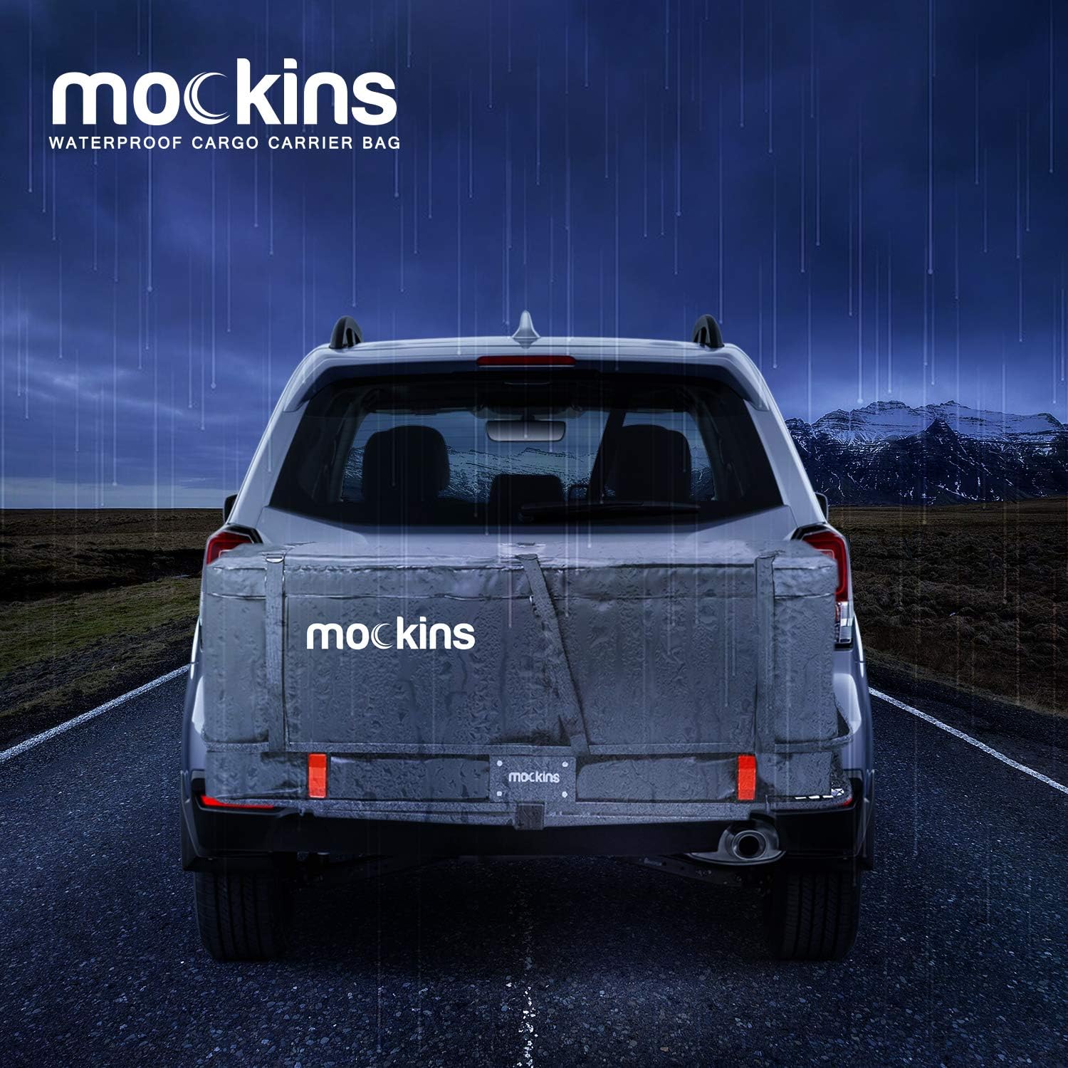 Mockins 15.5 Cu Ft Waterproof Cargo Bag for Hitch Carrier | The 57x24x19 Trailer Hitch Cargo Carrier Bag from Abrasion Resistant Vinyl | Cargo Carrier Hitch Mount Bag with Straps | Hitch Storage Bag