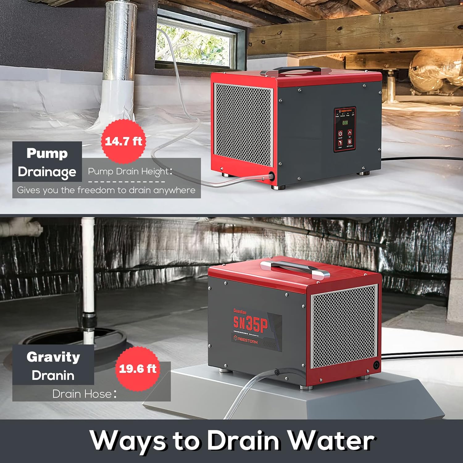 Abestorm Crawl Space Dehumidifiers with Pump and Hose, 70 PPD Energy Star Compact Portable Commercial Dehumidifier Up to 1,000 sq. ft. Auto Defrost, Memory Starting Crawlspace dehumidifiers