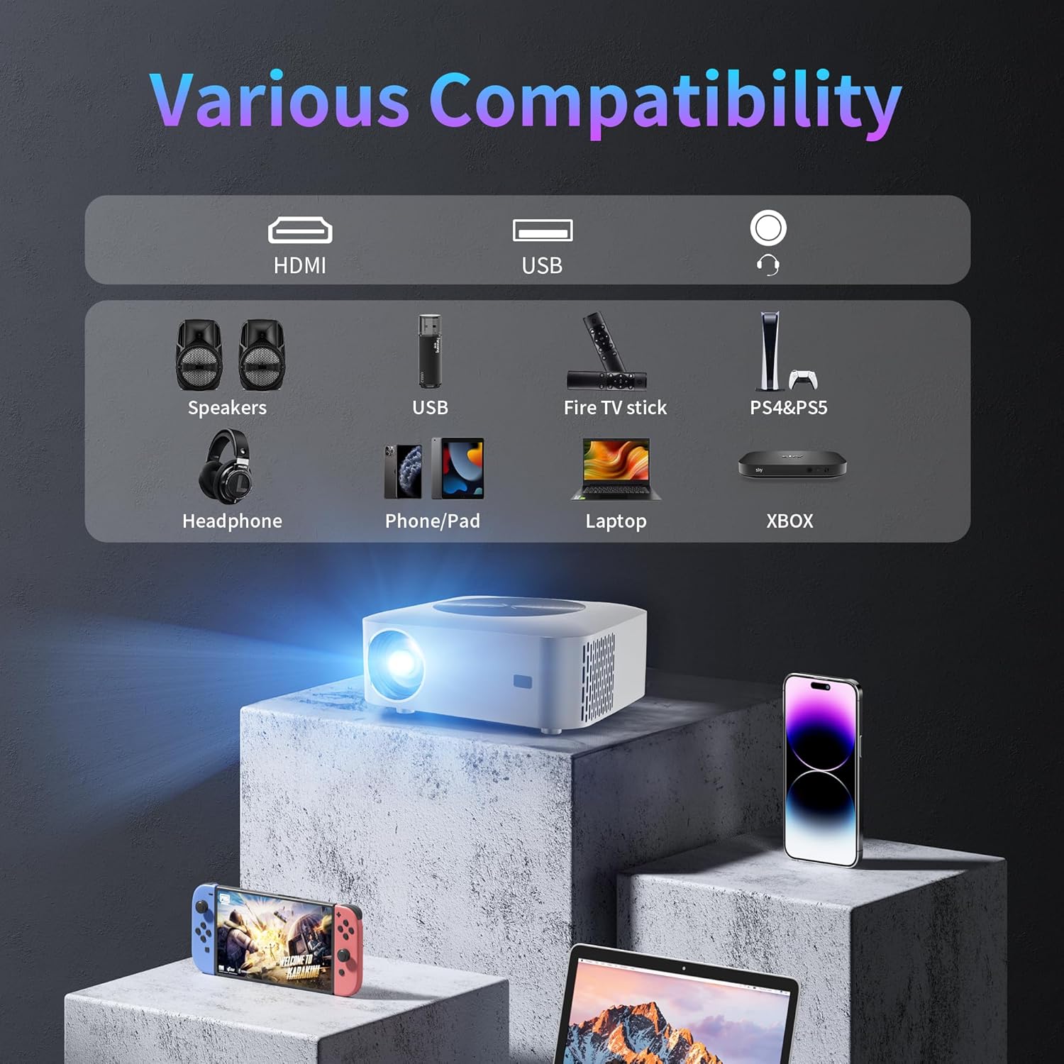 【★Netflix Certified★Android 12.0|4+32GB|★Built-in Youtube/Prime Video/Disney+】4K Smart Projector, Outdoor Projector with 5G WiFi and Bluetooth, HDMI/USB/Smartphone/TV Stick |Digital Focus|ZOOM Support