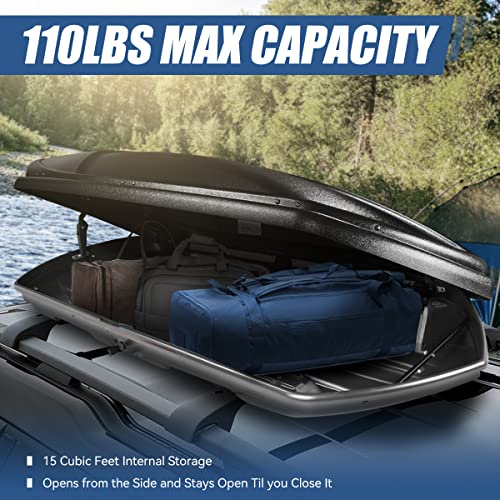 Auto Dynasty Hard Shell Roof Top Mount Car Storage Travel Luggage Box Cargo Carrier, 53 (L) x 34 (W) x 15 (H) Inches, Capacity 110 Pounds, 11 Cubic Feet (Tool-Free Install), Glossy Black Finish