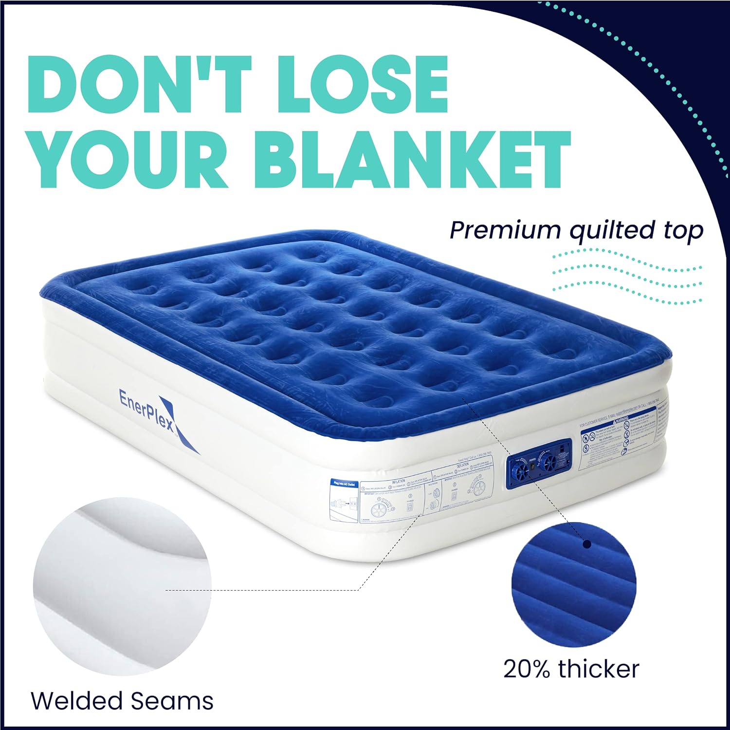 EnerPlex Air Mattress for Camping - Luxury 15 Inflatable Queen Mattress Bed w/ Built-in Dual Pump for Travel & Home Use