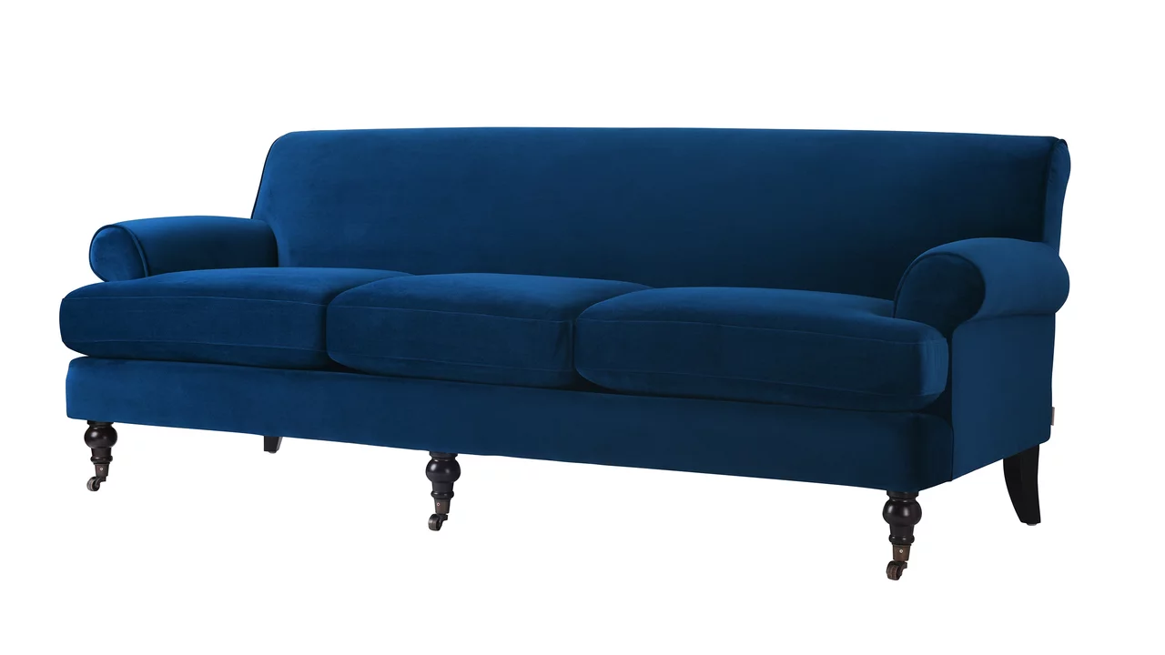 Jennifer Taylor Home Alana Lawson Recessed Arm Sofa Metal Casters, Navy Blue