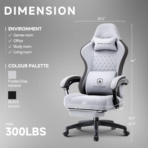 GTPLAYER Office Chair, Gaming Computer Desk Fabric Chair with Footrest, High Back Ergonomic Office Chair with Pocket Spring Lumbar Support and Linkage Armrests Adjustable Height Swivel for Home Task