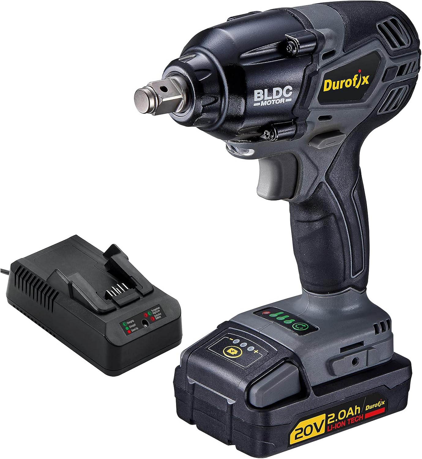 Durofix RI20174-PM P20 Series 20V Cordless Li-ion 1/2” 369 ft-lbs. Heavy Duty Brushless Impact Wrench Tool Kit