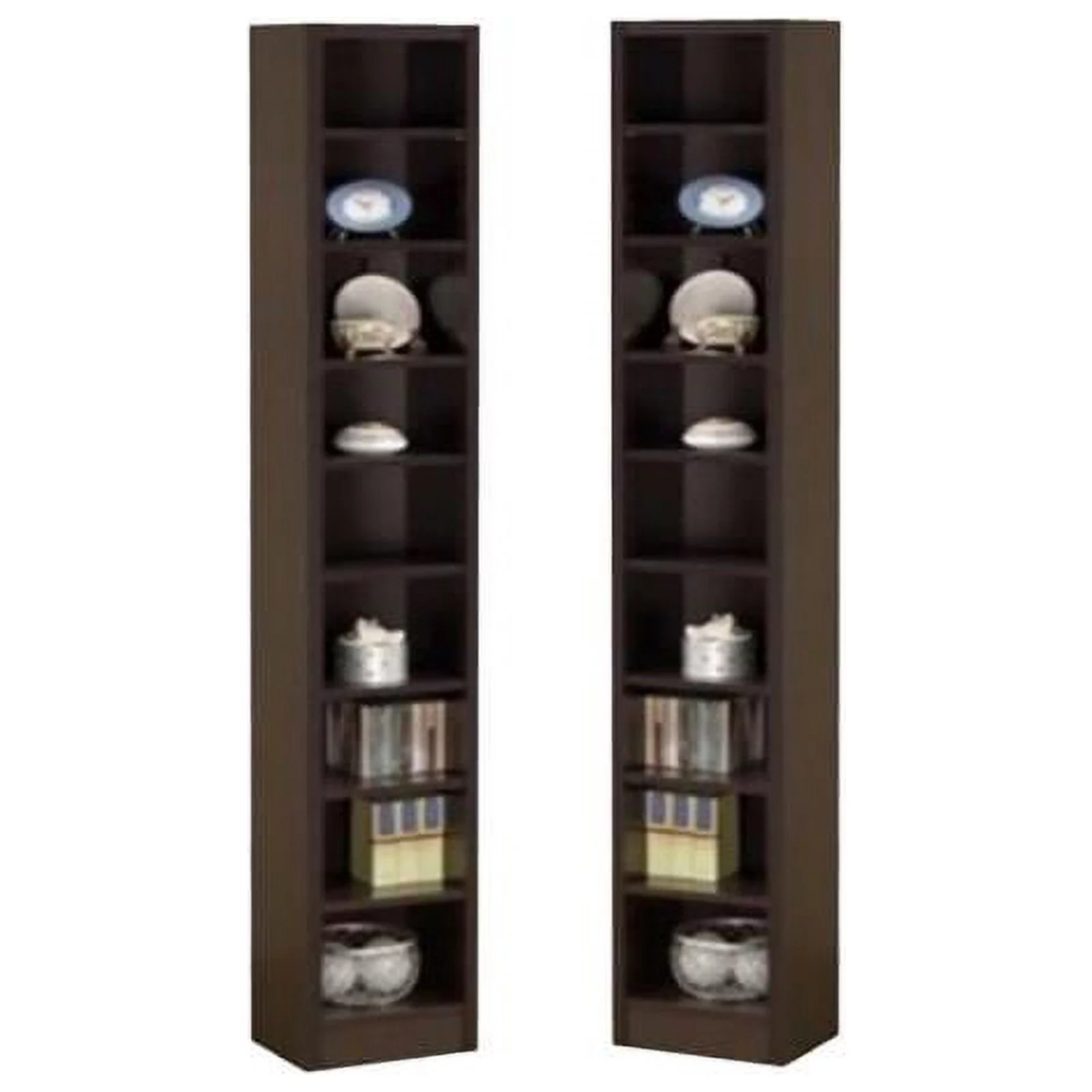 Home Square 9 Shelf Narrow Bookcase Set in Cappuccino (Set of 2)