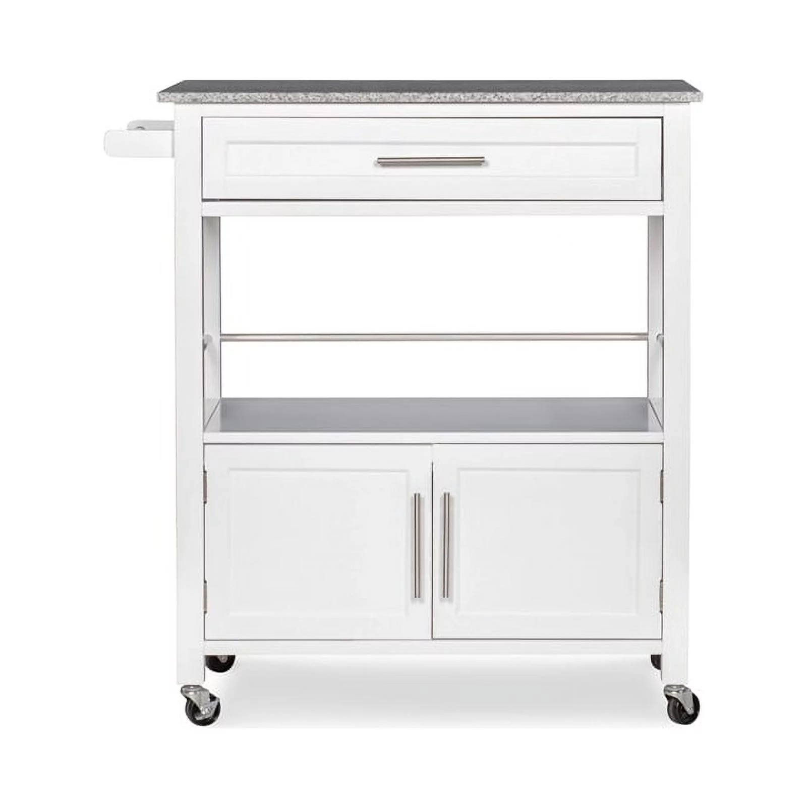 Riverbay Furniture Transitional Wood/Granite-Top Kitchen Cart in Bright White