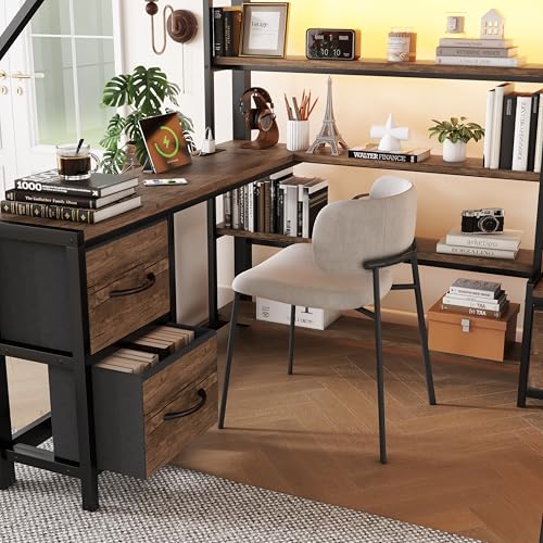 Full Size Loft Bed with Stairs and Storage, Metal Loft Bed Frame with Bedside Shelf and Large Under-Bed Space, Heavy-Duty Bed for Adults Teens and Kids, Black