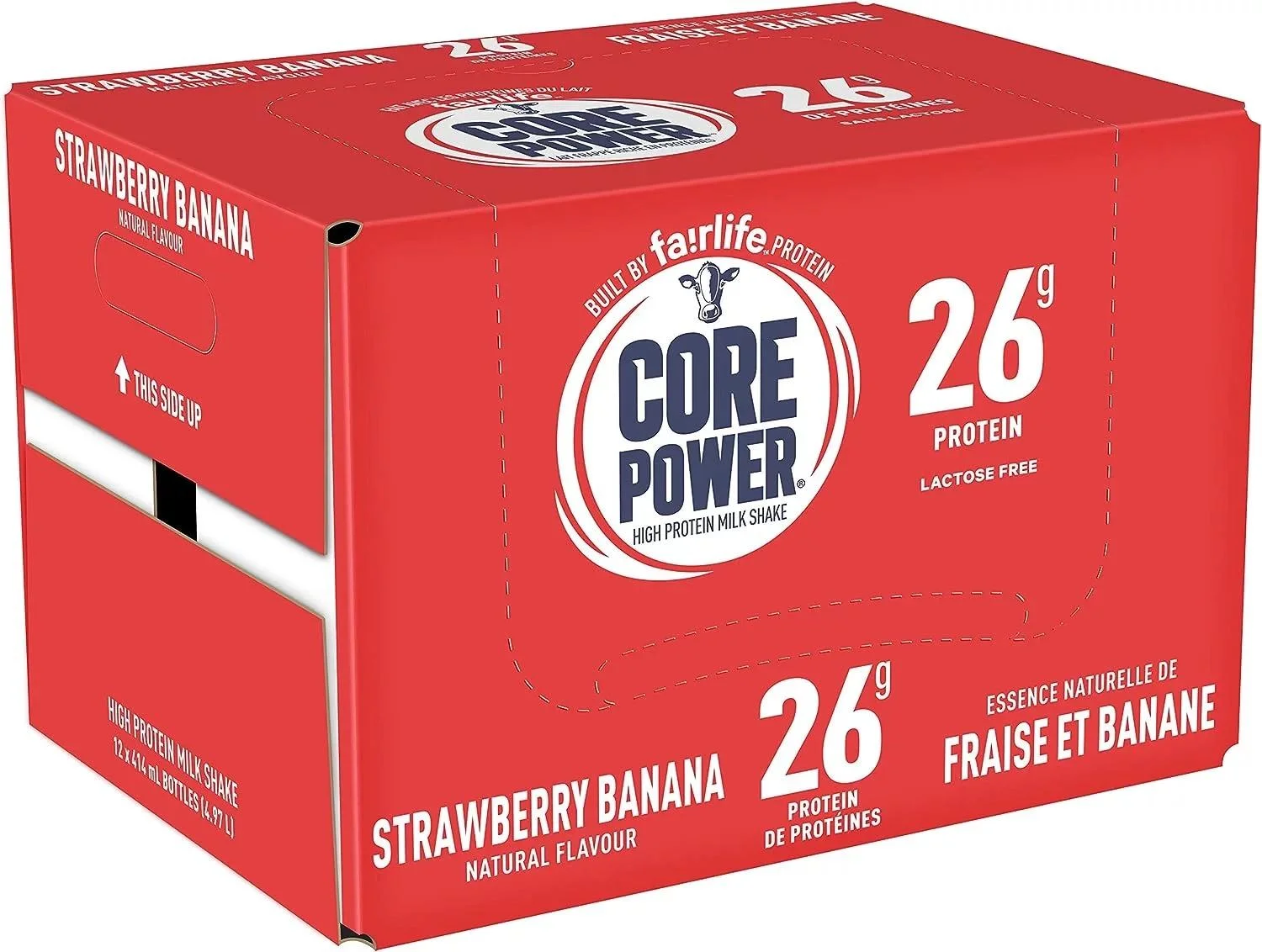 Core Power Fairlife High Protein Shakes, Banana & Strawberry Banana Flavor Pack (12 Bottle Pack of Each Flavor)